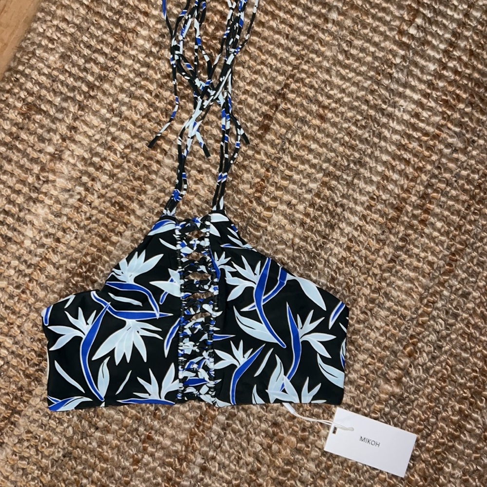 Mikoh West Oz Crochet High-Neck Bikini Top in Bird of Paradise NWT